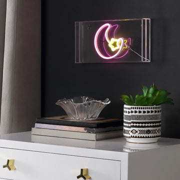 Moon 11.8" Contemporary Glam Acrylic Box USB Operated LED Neon Light - JONATHAN Y